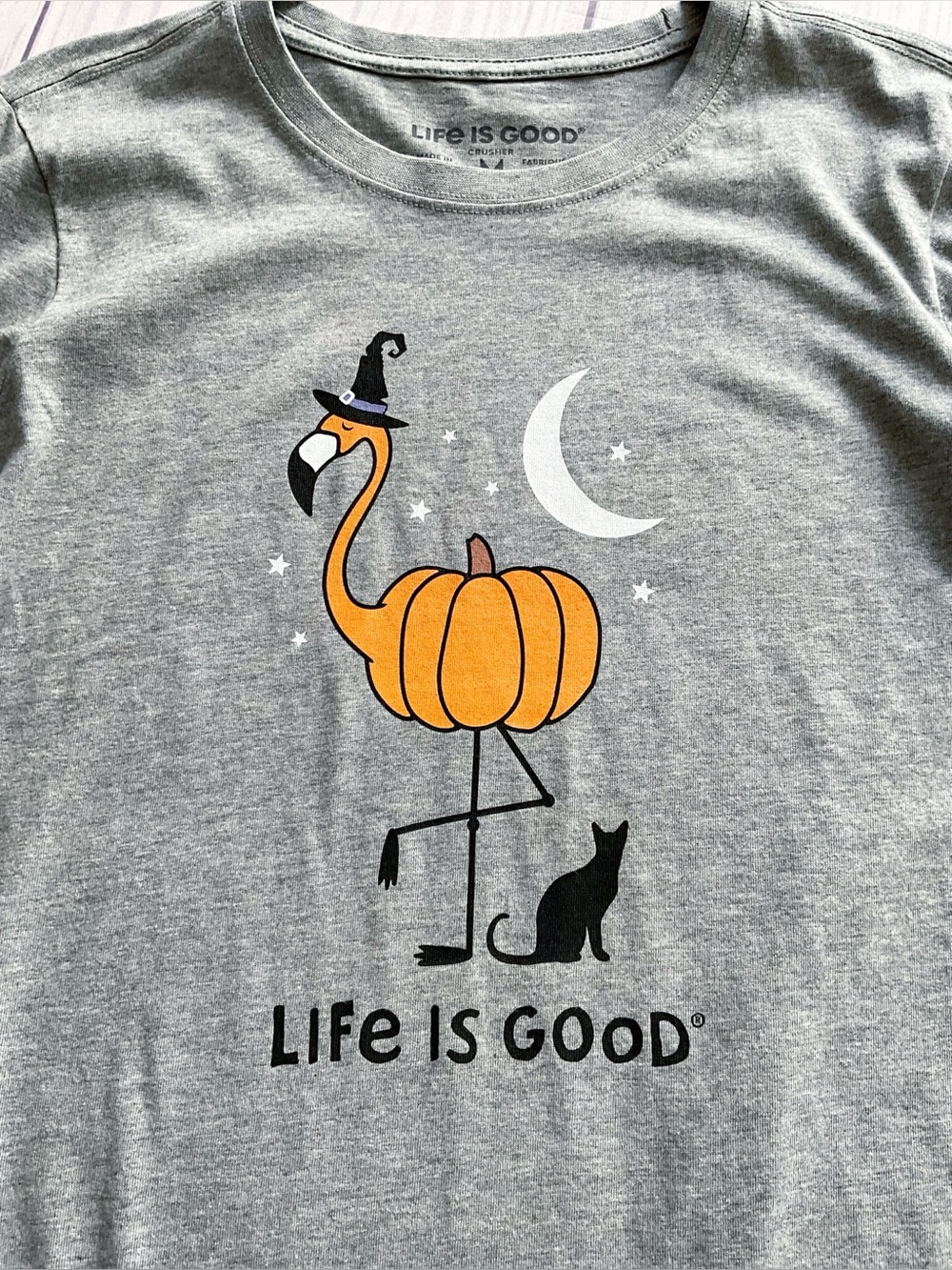 NWT Life is Good Flamingo Pumpkin Halloween Long-Sleeve Crusher Tee - Picture 12 of 13